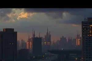 《长夜拾荒者》封面：废土少年推着改装推车走过断裂高架